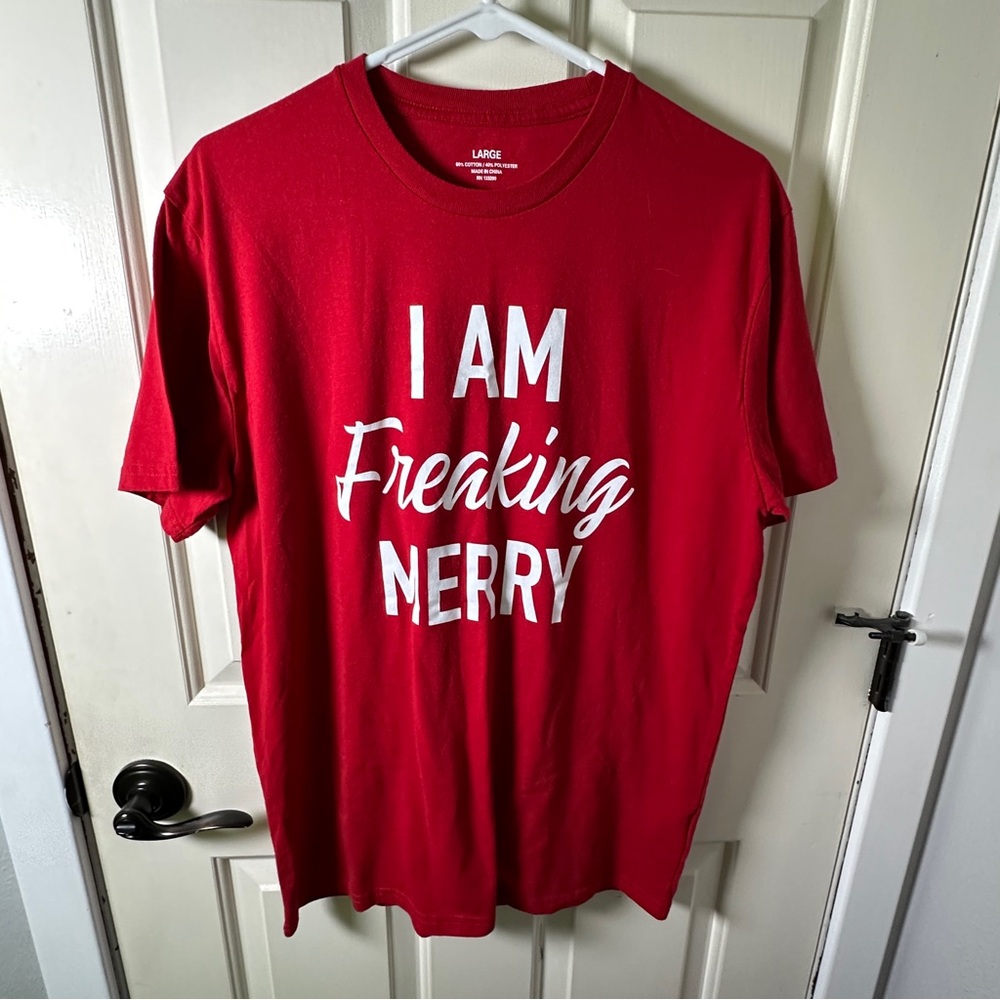 Red Graphic “I AM Freaking MERRY” T-Shirt